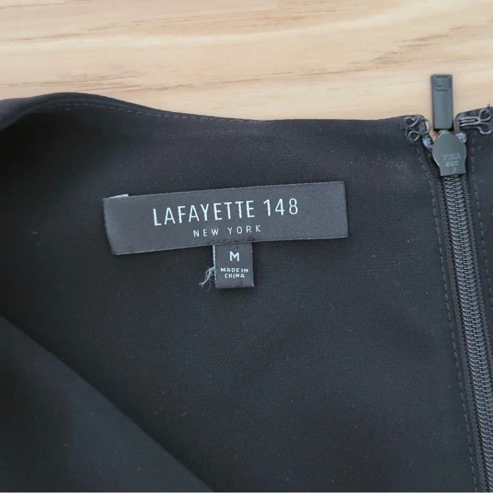 Lafayette 148 Dress Size M 3/4 Sleeve Shift Black Tie Sleeves Tech Cloth Pockets - Picture 8 of 11